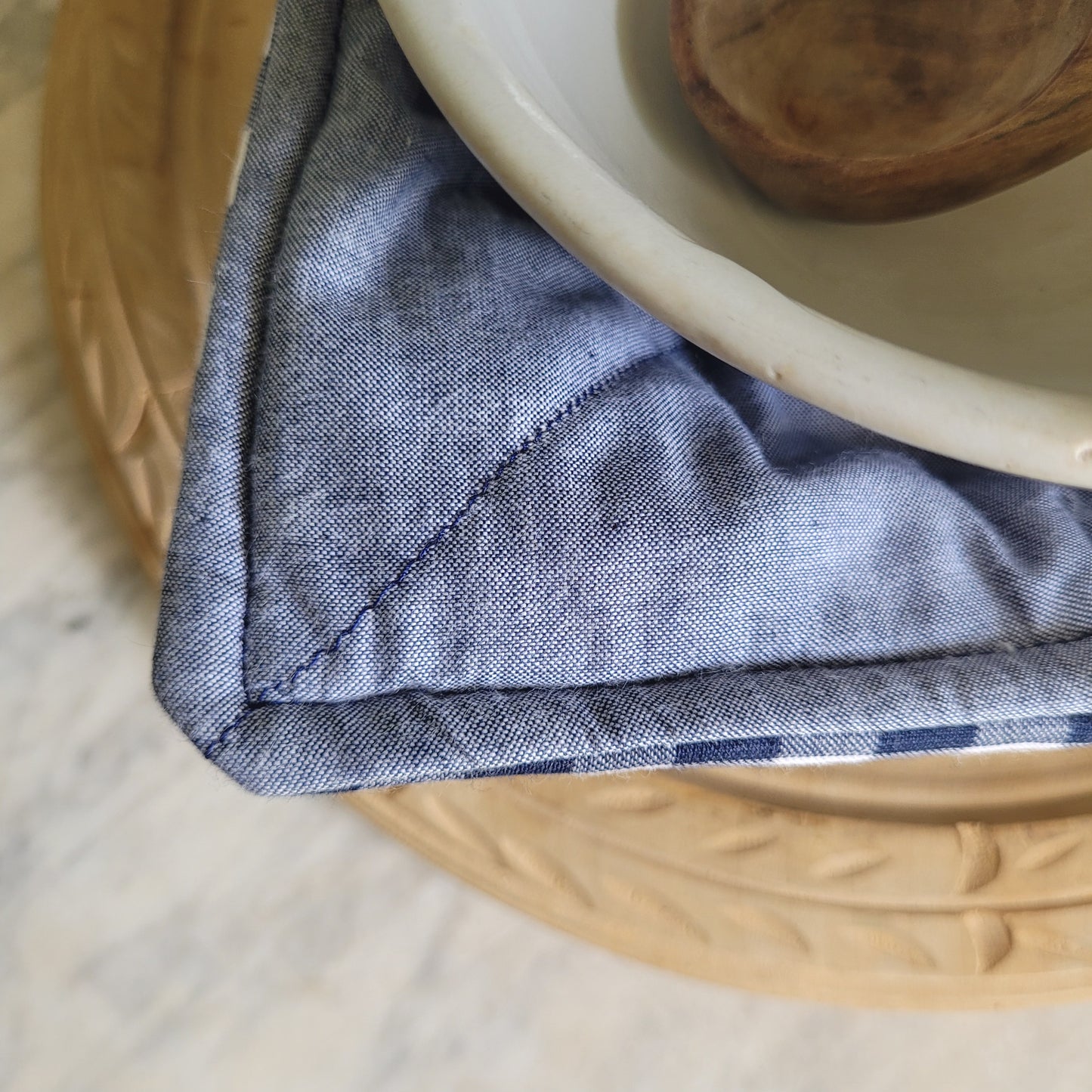 Reversible Navy Gingham Bowl Cozy