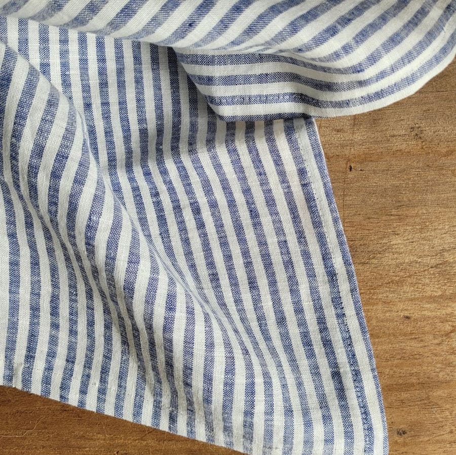 Blue and White Striped Linen Tea Towel