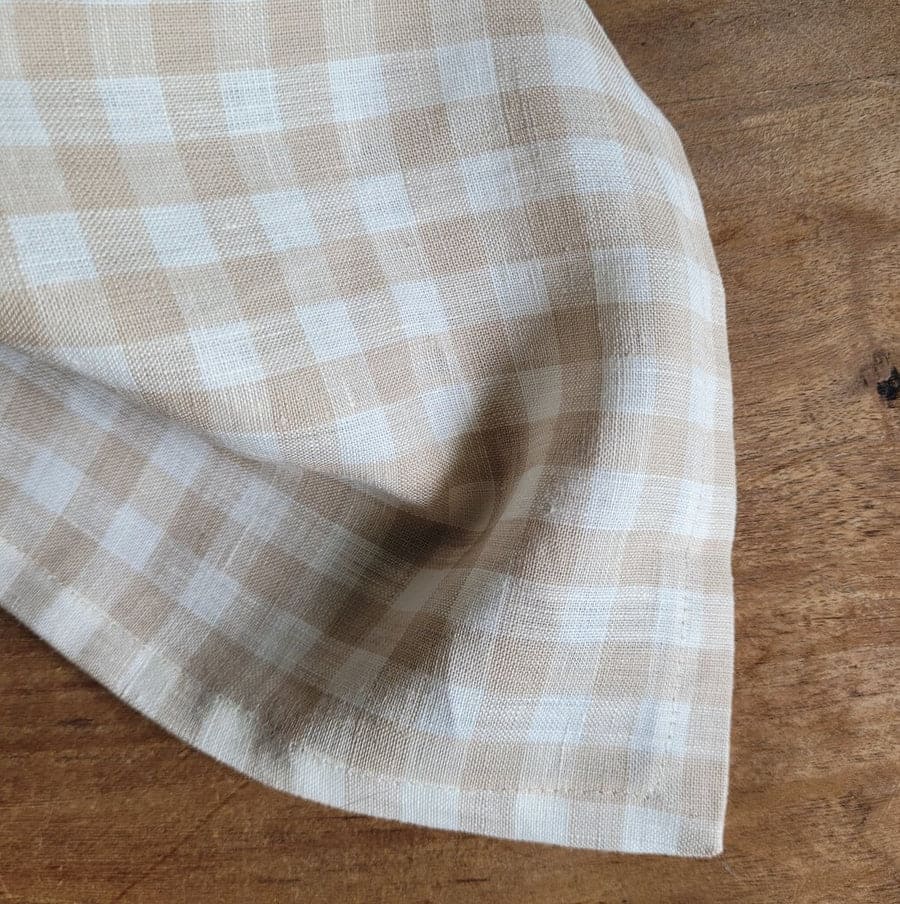 Beige Gingham Linen Tea Towel
