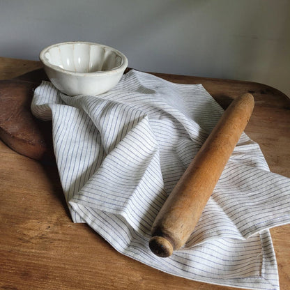 Blue Pinstripe Linen Tea Towel