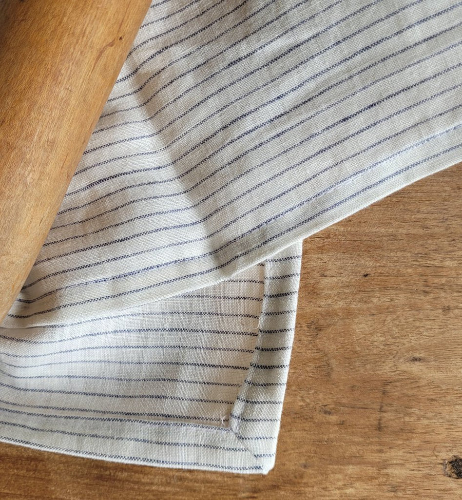 Blue Pinstripe Linen Tea Towel