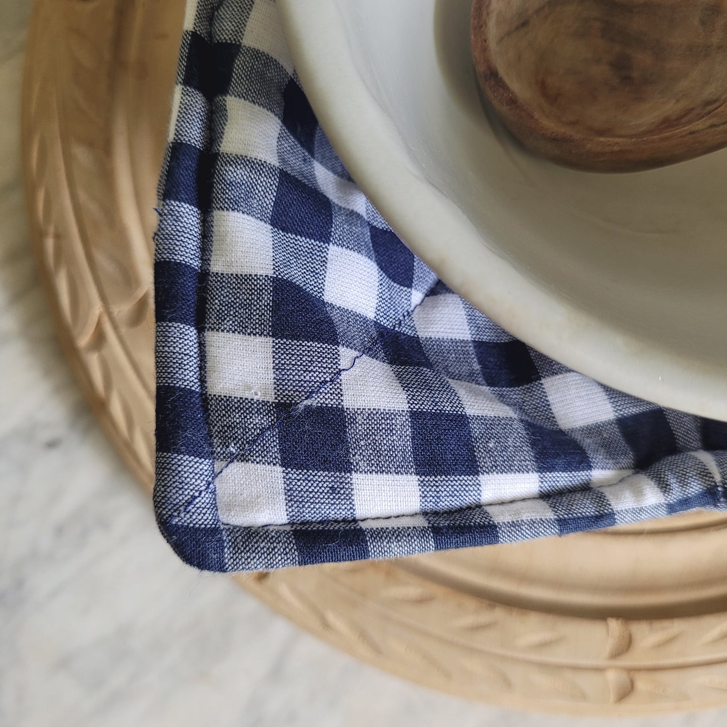 Reversible Navy Gingham Bowl Cozy