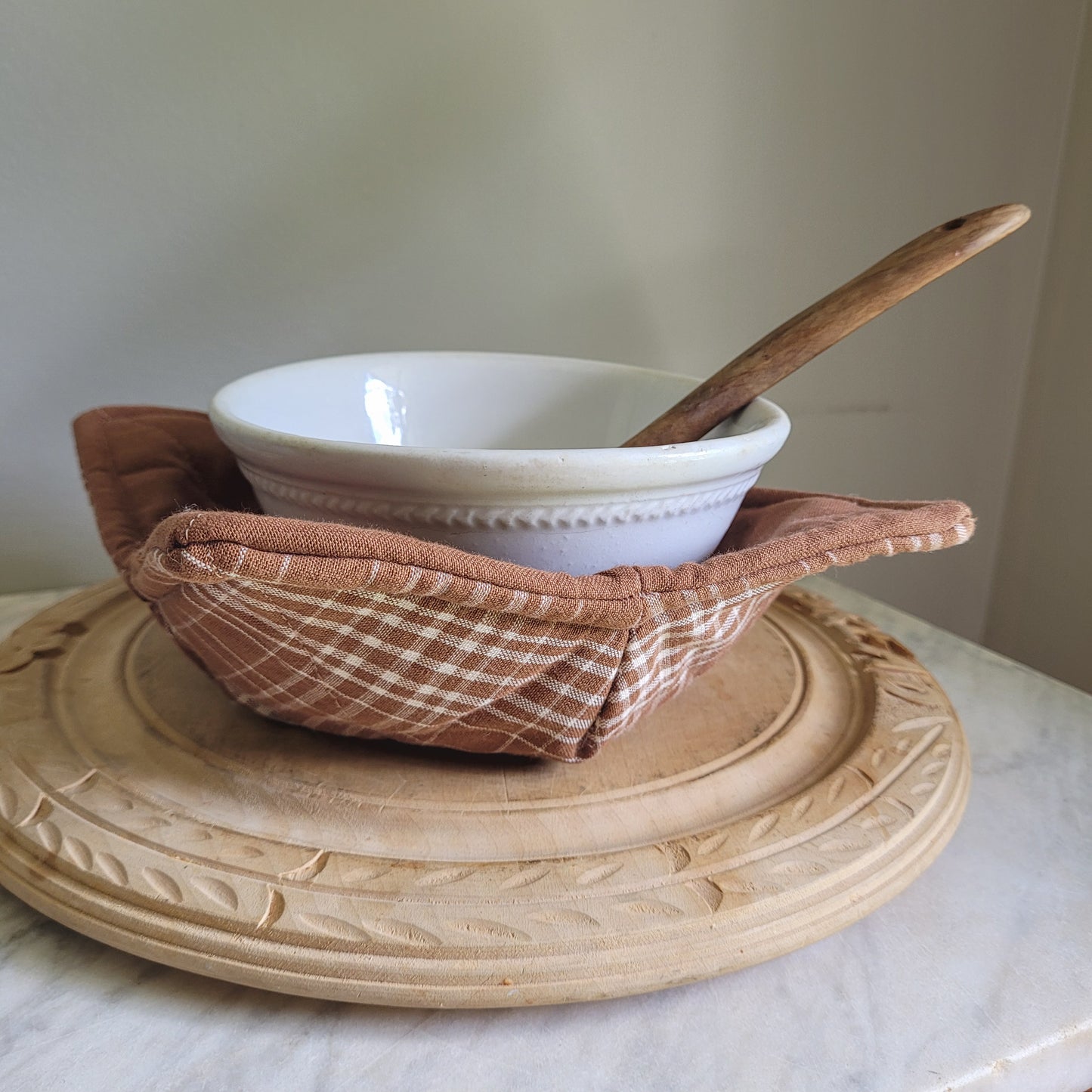 Reversible Brown Plaid Bowl Cozy